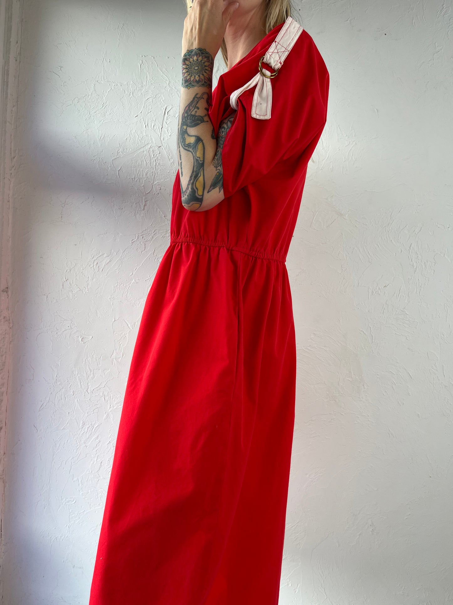 80s 'Jordache' Red Drop Shoulder Day Dress / Medium
