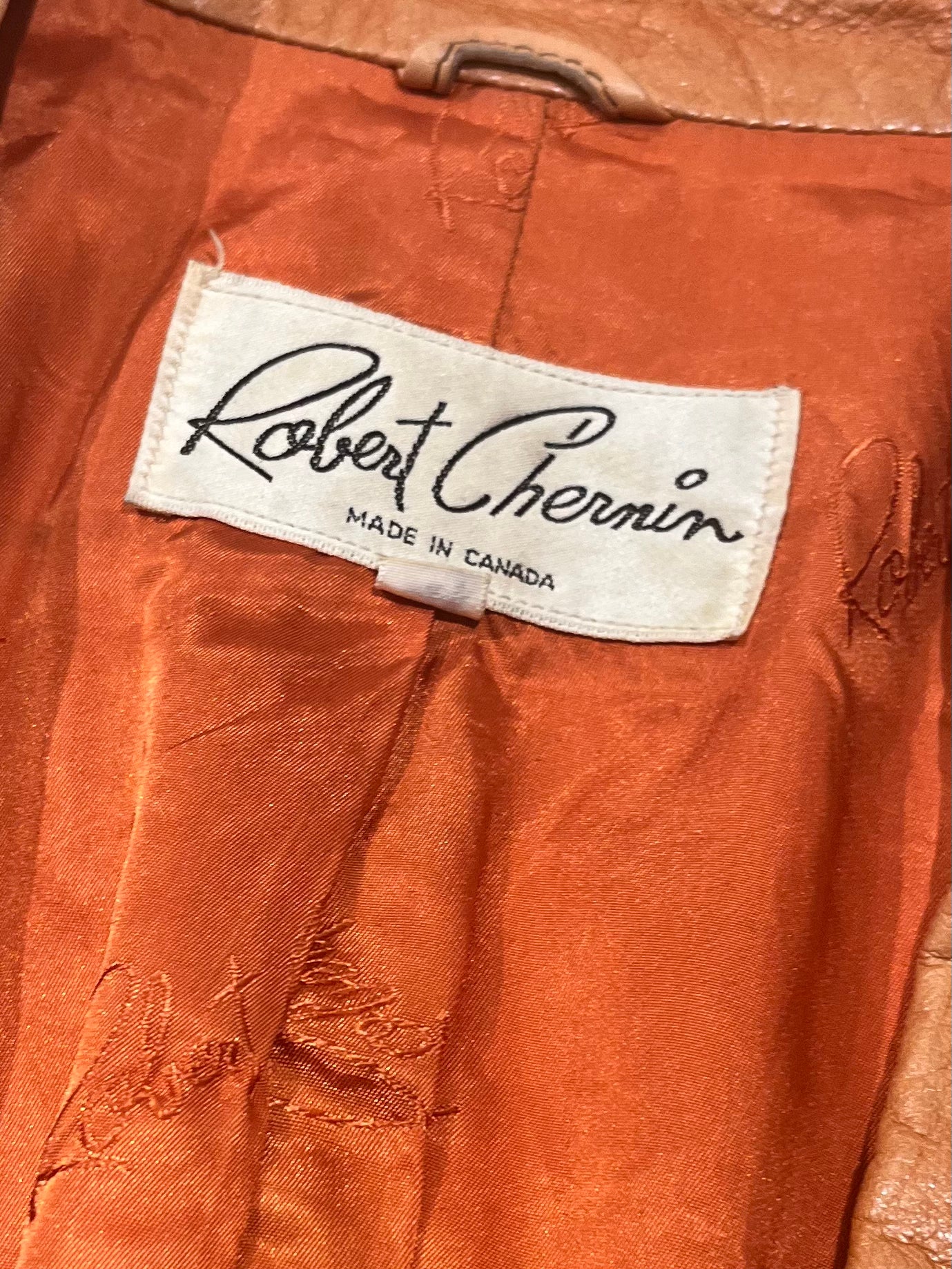 70s 'Robert Chermin' Orange Leather Blazer Jacket / Medium