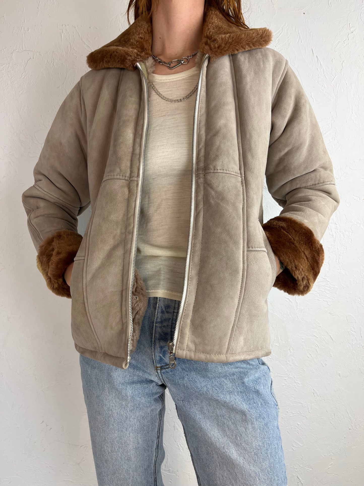 90s Handmade Suede Shearling Jacket / XS